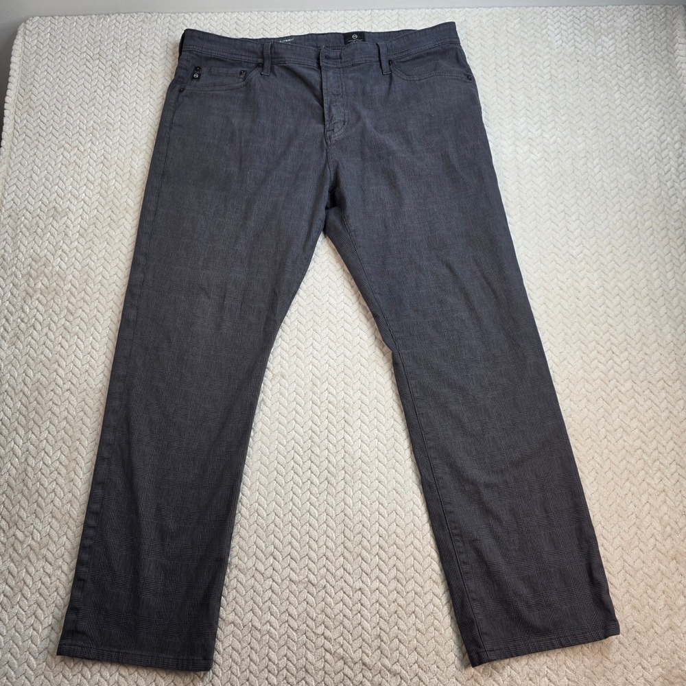 AG Adriano Goldschmied Everett Slim Straight Gray Plaid Denim Pants 38x34‎